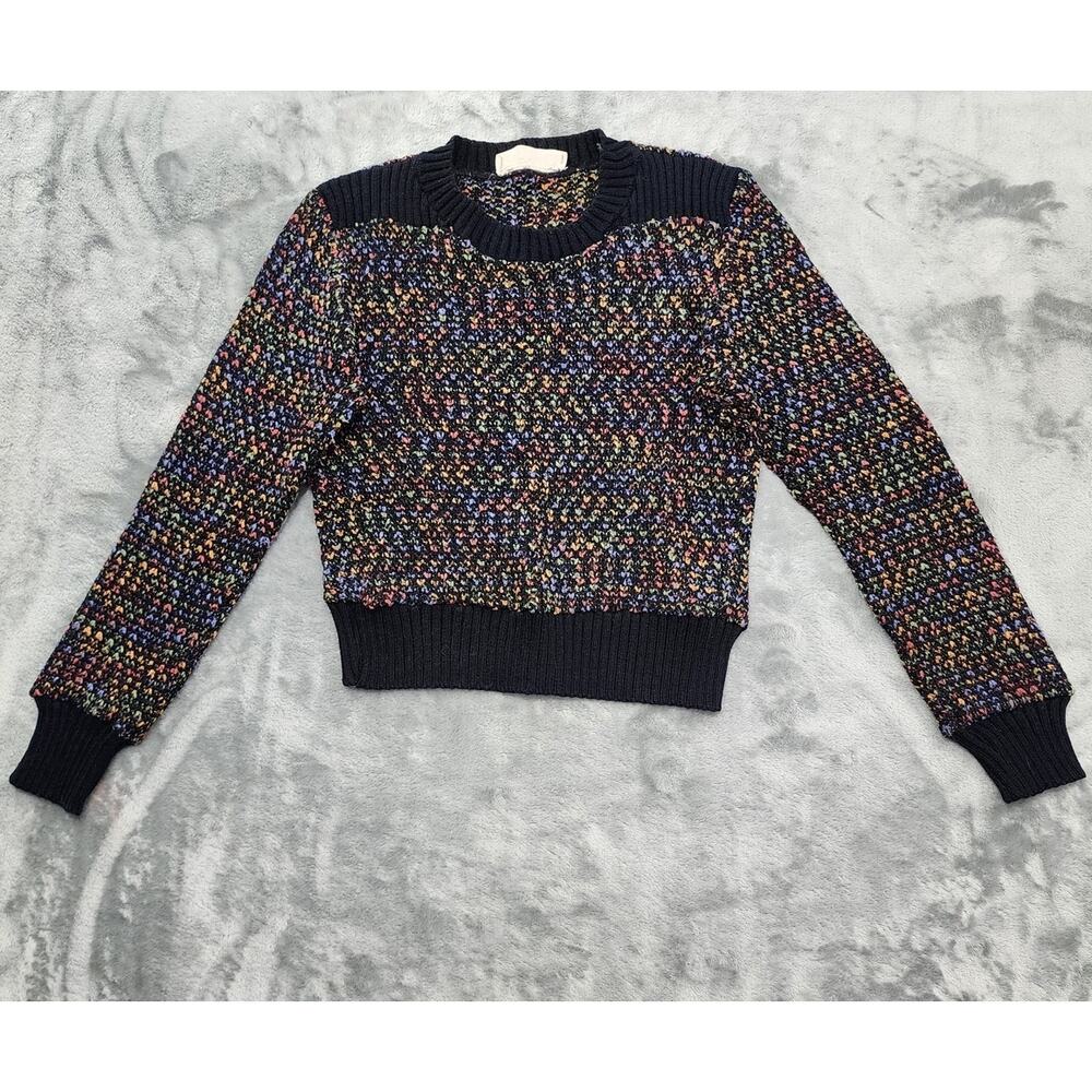 Vintage Toppers Sweater Womens‎ S Black Rainbow Marled Knit Crew Neck Pullover